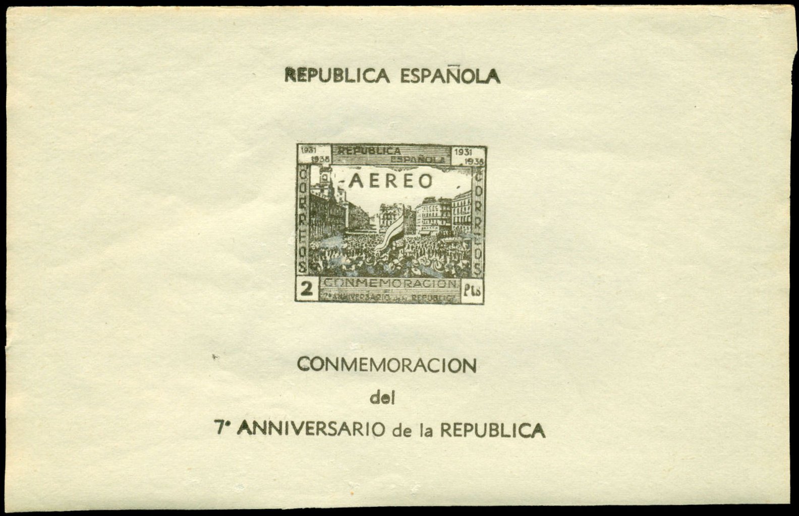 1938 7th Anniversary of Republic miniature Sheets Spain Civil War Tramcar